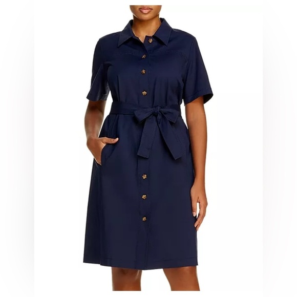Lafayette 148 New York Kylie Short-Sleeve Navy Shirt Dress Sz 10 Classic Casual - Picture 13 of 13